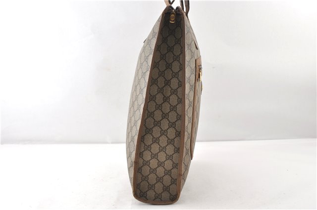 Authentic GUCCI Web Sherry Line Shoulder Tote Bag GG PVC Leather Brown 0906G