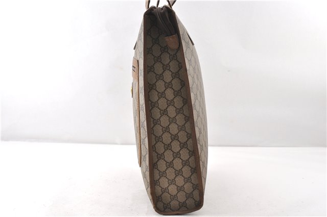 Authentic GUCCI Web Sherry Line Shoulder Tote Bag GG PVC Leather Brown 0906G