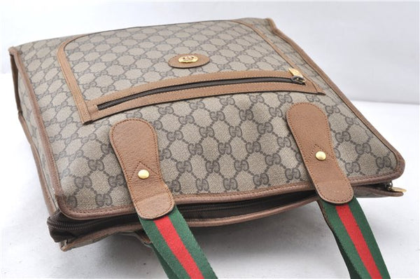 Authentic GUCCI Web Sherry Line Shoulder Tote Bag GG PVC Leather Brown 0906G