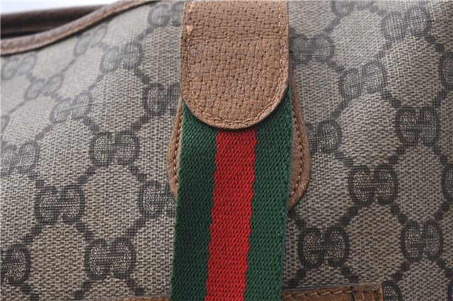 Authentic GUCCI Web Sherry Line Shoulder Tote Bag GG PVC Leather Brown 0906G