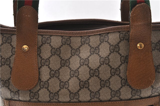 Authentic GUCCI Web Sherry Line Shoulder Tote Bag GG PVC Leather Brown 0906G