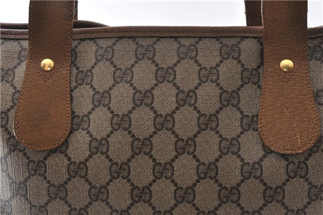 Authentic GUCCI Web Sherry Line Shoulder Tote Bag GG PVC Leather Brown 0906G