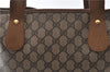 Authentic GUCCI Web Sherry Line Shoulder Tote Bag GG PVC Leather Brown 0906G