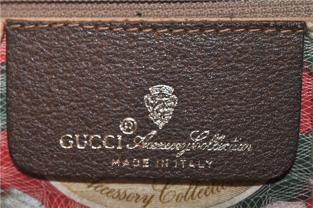 Authentic GUCCI Web Sherry Line Shoulder Tote Bag GG PVC Leather Brown 0906G