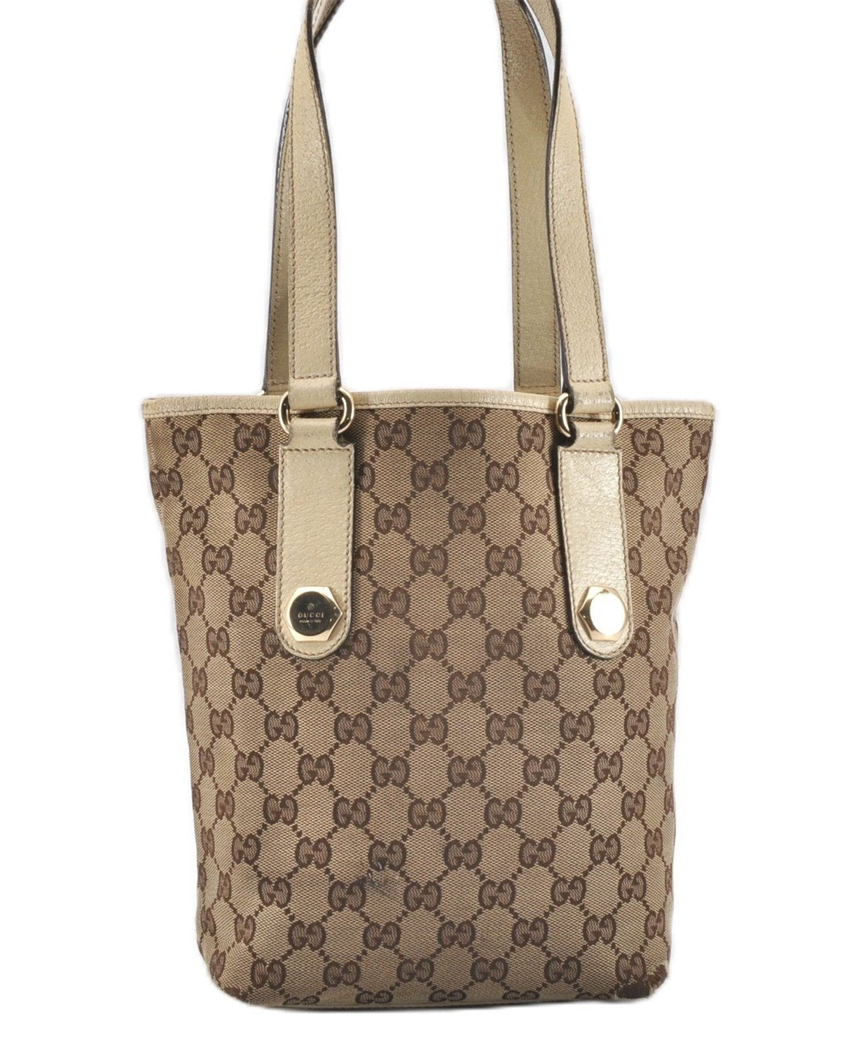 Authentic GUCCI Charmy Shoulder Tote Bag GG Canvas Leather 153361 Brown 0908G