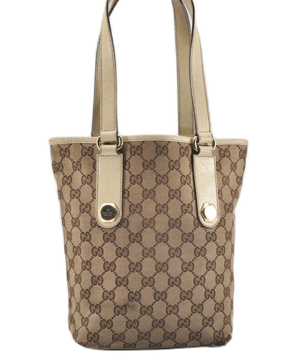 Authentic GUCCI Charmy Shoulder Tote Bag GG Canvas Leather 153361 Brown 0908G