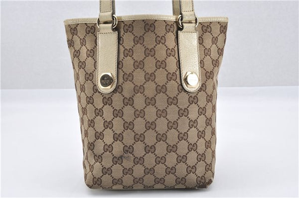 Authentic GUCCI Charmy Shoulder Tote Bag GG Canvas Leather 153361 Brown 0908G