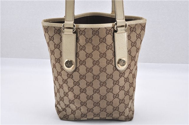 Authentic GUCCI Charmy Shoulder Tote Bag GG Canvas Leather 153361 Brown 0908G