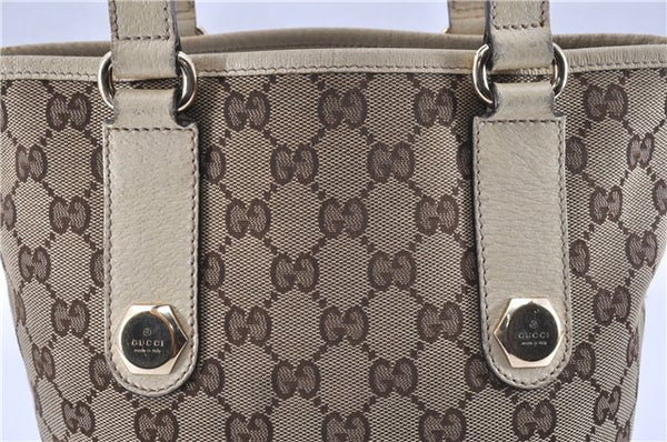 Authentic GUCCI Charmy Shoulder Tote Bag GG Canvas Leather 153361 Brown 0908G
