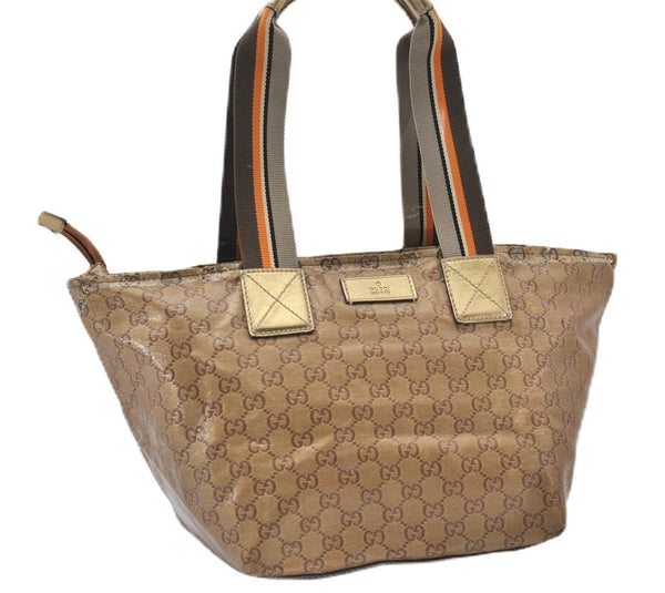 Authentic GUCCI GG Crystal Shoulder Tote Bag PVC Leather 131230 Gold Junk 0909G