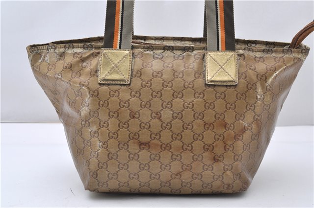 Authentic GUCCI GG Crystal Shoulder Tote Bag PVC Leather 131230 Gold Junk 0909G