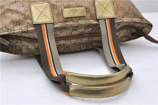 Authentic GUCCI GG Crystal Shoulder Tote Bag PVC Leather 131230 Gold Junk 0909G