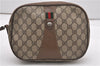 Authentic GUCCI Web Sherry Line Clutch Hand Bag Purse GG PVC Leather Brown 0911G