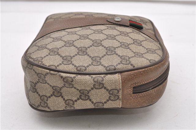 Authentic GUCCI Web Sherry Line Clutch Hand Bag Purse GG PVC Leather Brown 0911G