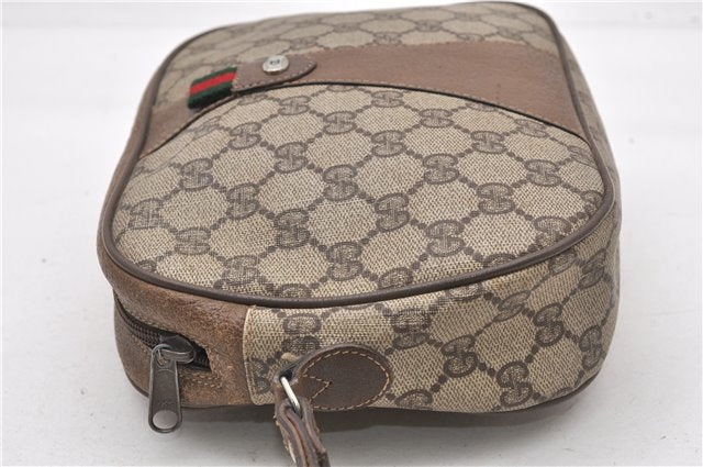 Authentic GUCCI Web Sherry Line Clutch Hand Bag Purse GG PVC Leather Brown 0911G