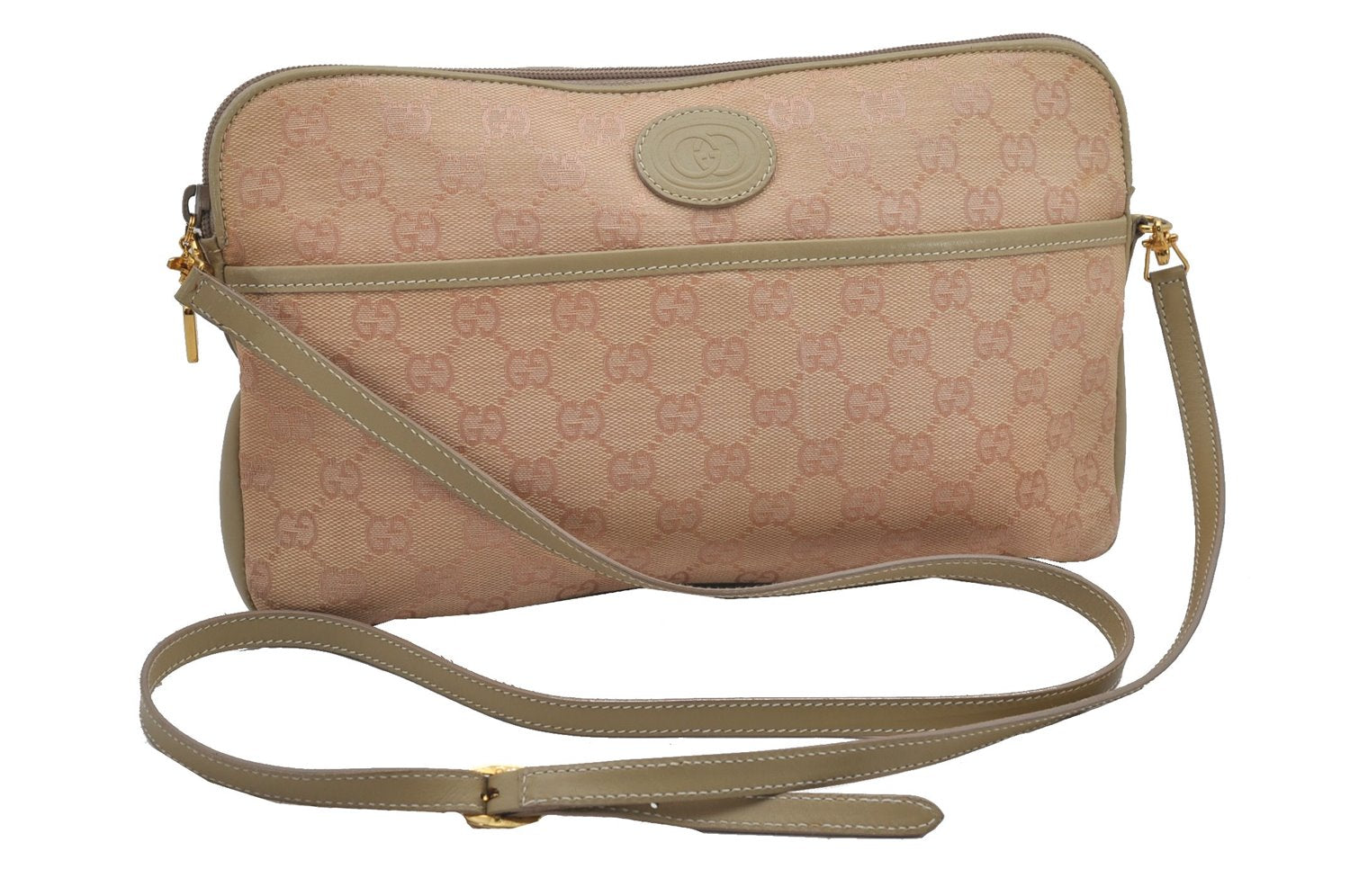 Authentic GUCCI Vintage 2Way Shoulder Clutch Bag GG Canvas Leather Pink 0912G