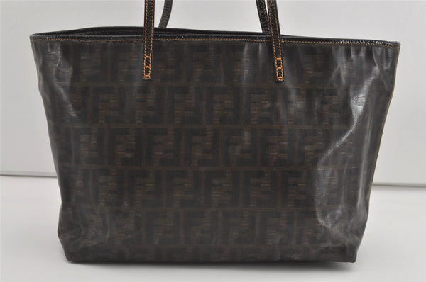 Authentic FENDI Vintage Zucca Shoulder Tote Bag PVC Enamel Brown 0914I