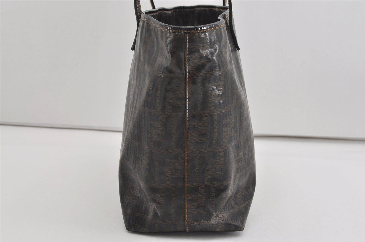 Authentic FENDI Vintage Zucca Shoulder Tote Bag PVC Enamel Brown 0914I