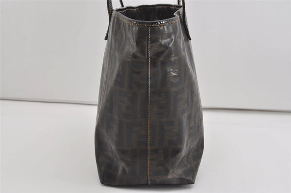 Authentic FENDI Vintage Zucca Shoulder Tote Bag PVC Enamel Brown 0914I