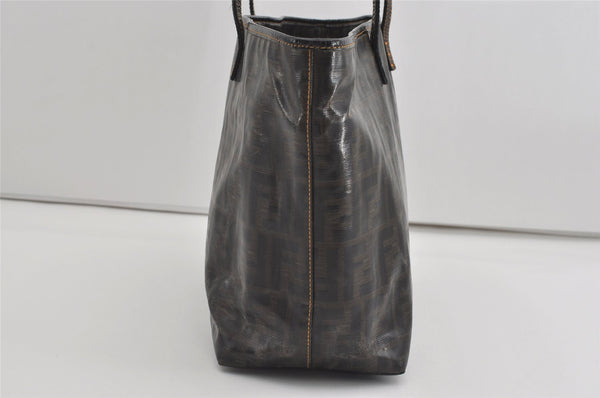 Authentic FENDI Vintage Zucca Shoulder Tote Bag PVC Enamel Brown 0914I
