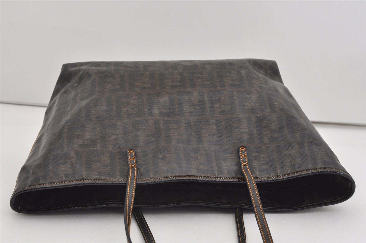 Authentic FENDI Vintage Zucca Shoulder Tote Bag PVC Enamel Brown 0914I