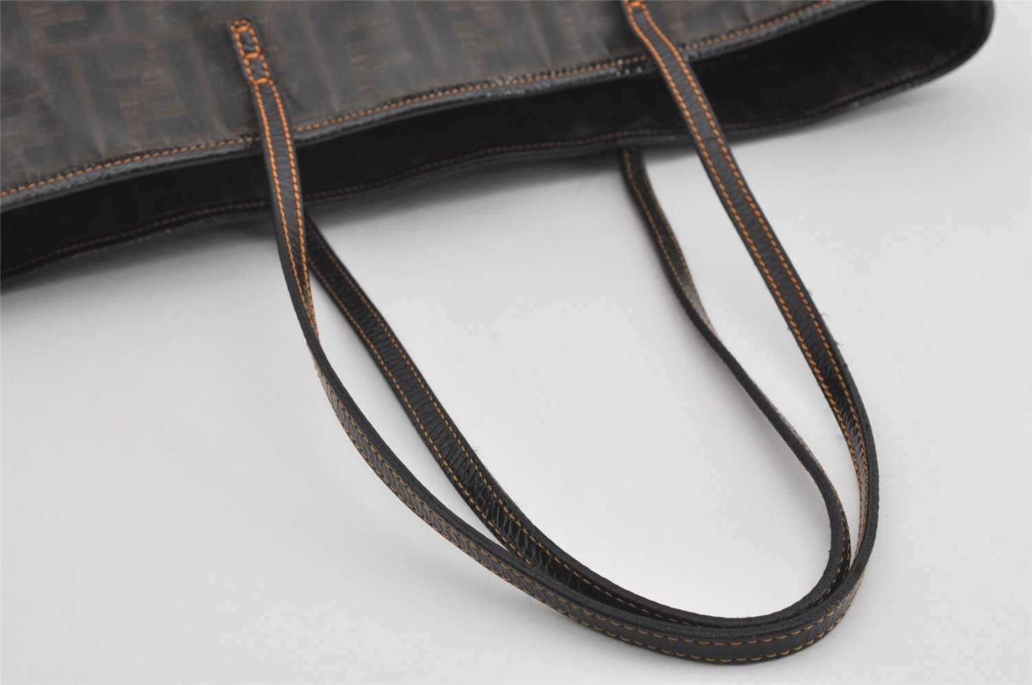 Authentic FENDI Vintage Zucca Shoulder Tote Bag PVC Enamel Brown 0914I
