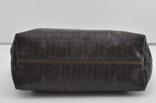 Authentic FENDI Vintage Zucca Shoulder Tote Bag PVC Enamel Brown 0914I