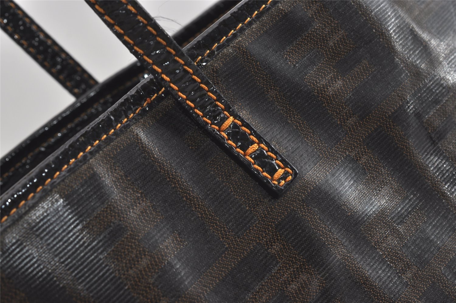 Authentic FENDI Vintage Zucca Shoulder Tote Bag PVC Enamel Brown 0914I
