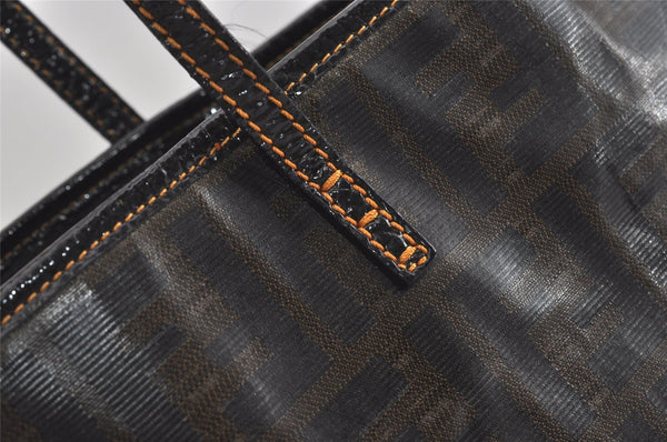 Authentic FENDI Vintage Zucca Shoulder Tote Bag PVC Enamel Brown 0914I