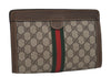 Authentic GUCCI Web Sherry Line Clutch Hand Bag Purse GG PVC Leather Brown 0915I