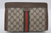 Authentic GUCCI Web Sherry Line Clutch Hand Bag Purse GG PVC Leather Brown 0915I