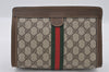 Authentic GUCCI Web Sherry Line Clutch Hand Bag Purse GG PVC Leather Brown 0915I