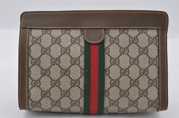 Authentic GUCCI Web Sherry Line Clutch Hand Bag Purse GG PVC Leather Brown 0915I