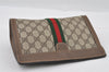Authentic GUCCI Web Sherry Line Clutch Hand Bag Purse GG PVC Leather Brown 0915I