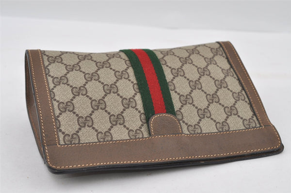 Authentic GUCCI Web Sherry Line Clutch Hand Bag Purse GG PVC Leather Brown 0915I