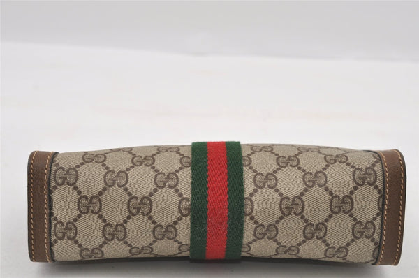 Authentic GUCCI Web Sherry Line Clutch Hand Bag Purse GG PVC Leather Brown 0915I