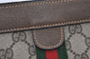 Authentic GUCCI Web Sherry Line Clutch Hand Bag Purse GG PVC Leather Brown 0915I
