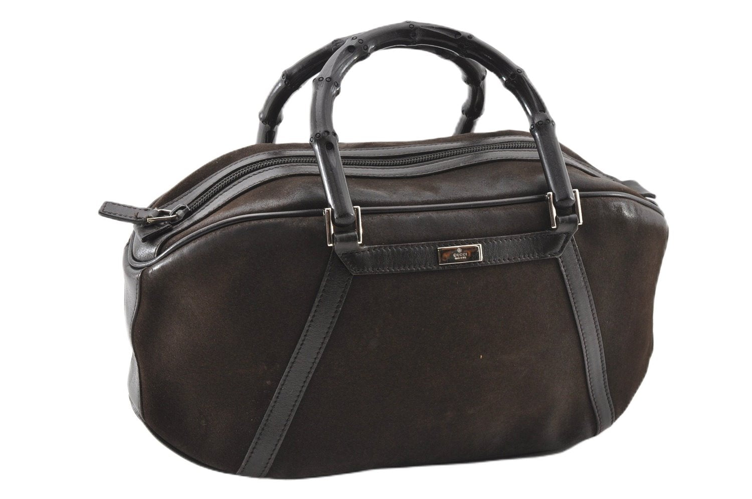 Authentic GUCCI Bamboo Vintage Hand Bag Purse Suede Leather 0021084 Brown 0916G