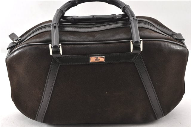 Authentic GUCCI Bamboo Vintage Hand Bag Purse Suede Leather 0021084 Brown 0916G