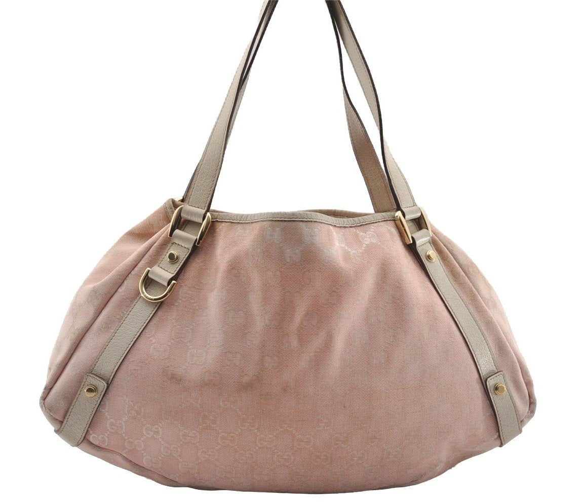 Authentic GUCCI Abbey Shoulder Tote Bag GG Canvas Leather 130736 Pink 0918I