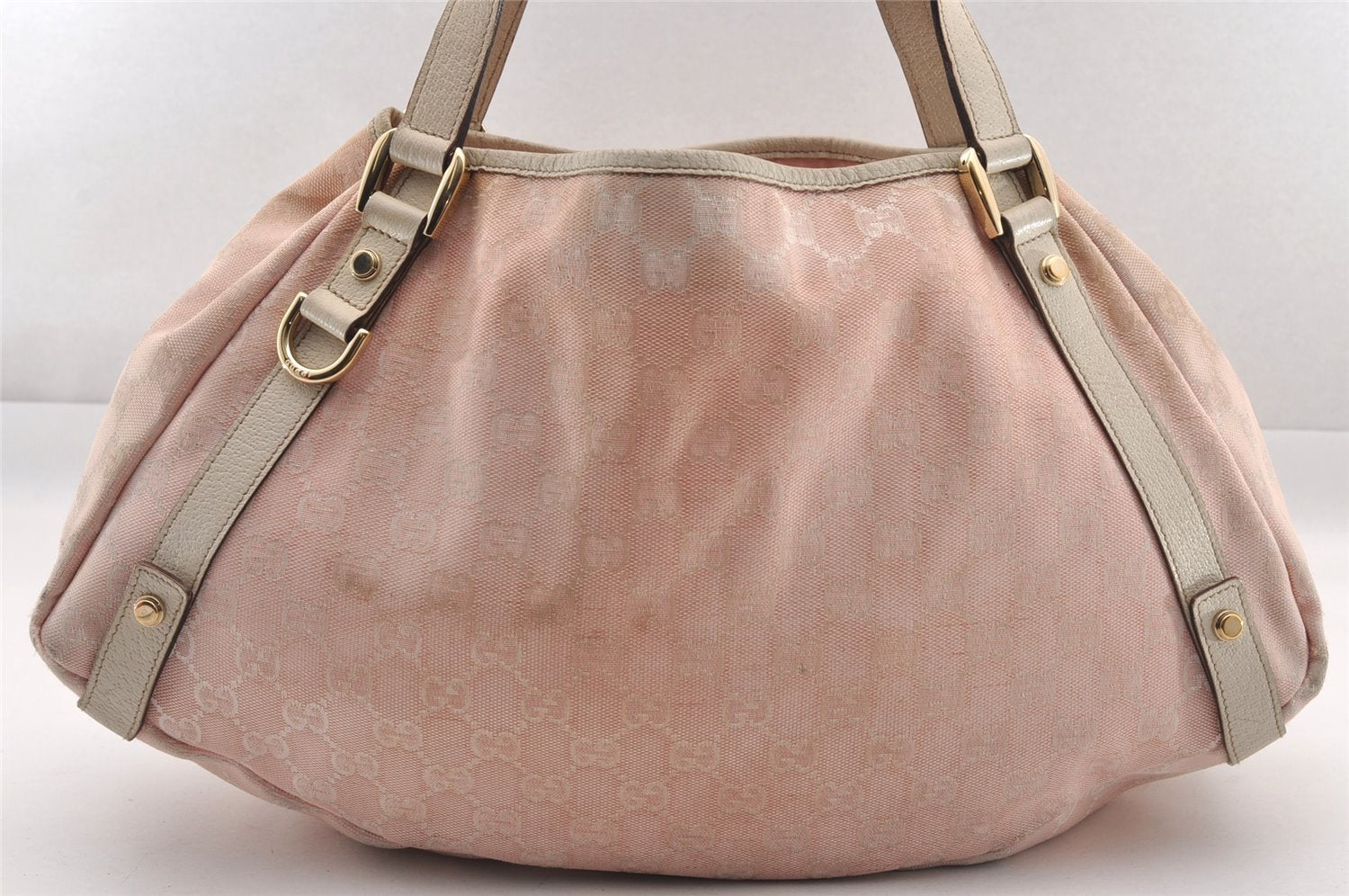 Authentic GUCCI Abbey Shoulder Tote Bag GG Canvas Leather 130736 Pink 0918I