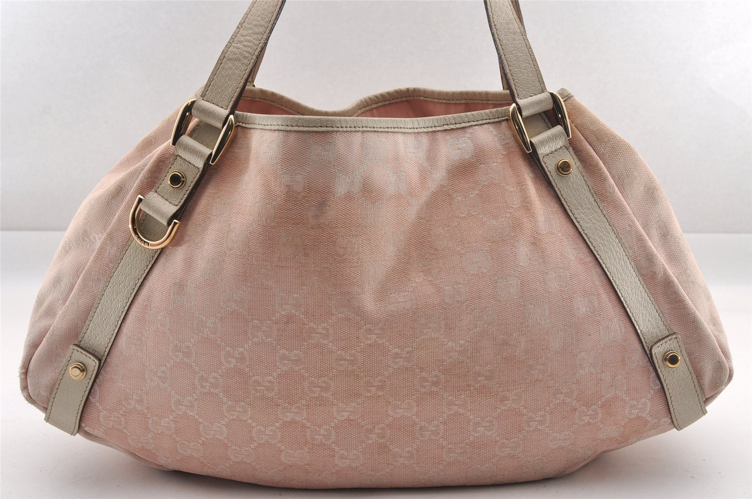 Authentic GUCCI Abbey Shoulder Tote Bag GG Canvas Leather 130736 Pink 0918I