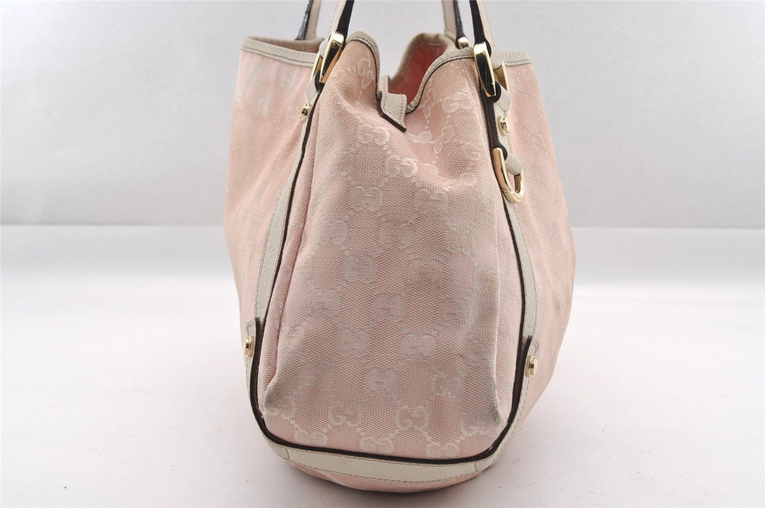 Authentic GUCCI Abbey Shoulder Tote Bag GG Canvas Leather 130736 Pink 0918I