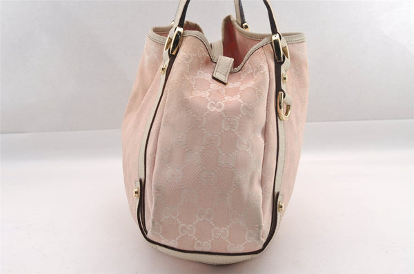 Authentic GUCCI Abbey Shoulder Tote Bag GG Canvas Leather 130736 Pink 0918I