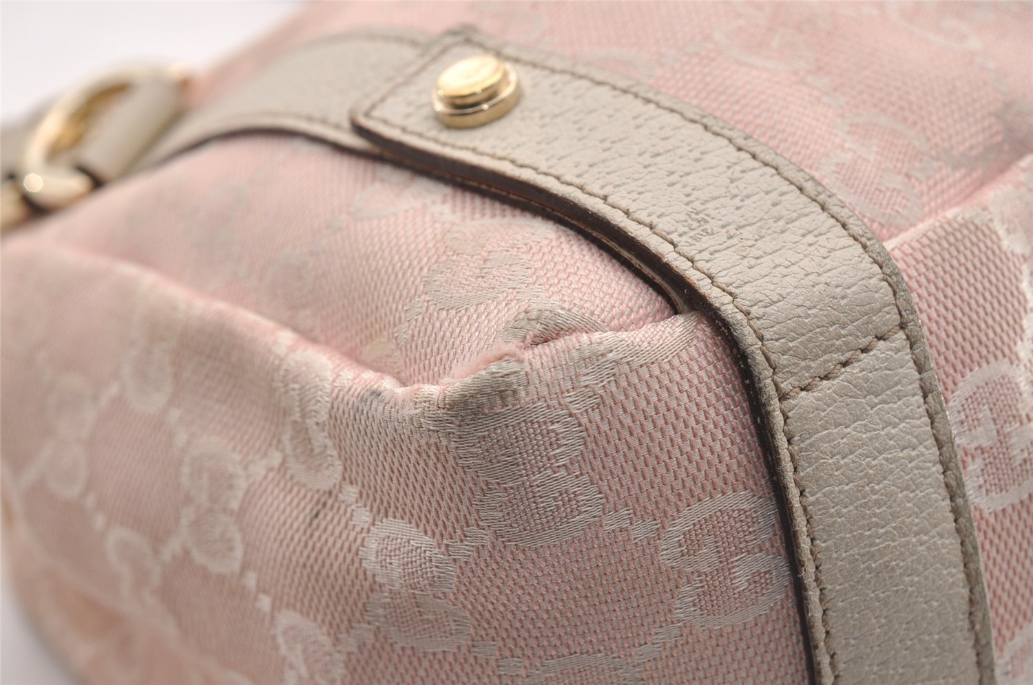 Authentic GUCCI Abbey Shoulder Tote Bag GG Canvas Leather 130736 Pink 0918I