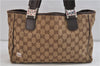 Authentic GUCCI Web Sherry Line Tote Bag GG Canvas Leather 145810 Brown 0919D