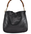 Authentic GUCCI Vintage Bamboo Shoulder Hand Bag Purse Leather Black 0921I