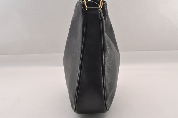 Authentic GUCCI Vintage Bamboo Shoulder Hand Bag Purse Leather Black 0921I