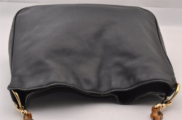 Authentic GUCCI Vintage Bamboo Shoulder Hand Bag Purse Leather Black 0921I
