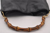 Authentic GUCCI Vintage Bamboo Shoulder Hand Bag Purse Leather Black 0921I